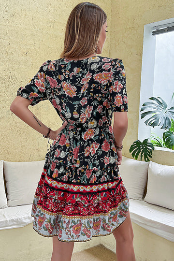 Noir Rouge Imprimé Une Ligne Robe D’été Décontractée